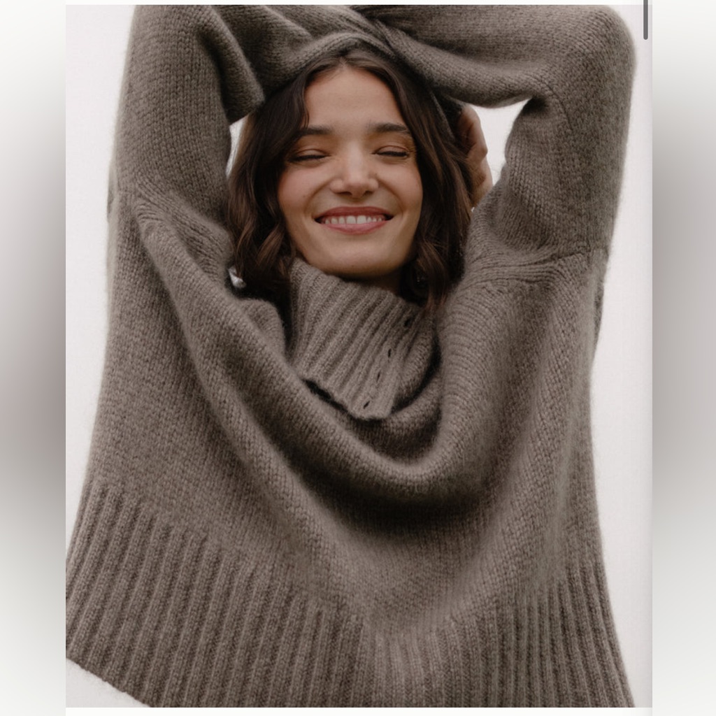 Nwt New Jenni Kayne Jackie Cashmere Turtleneck Button Sweater Taupe Xs